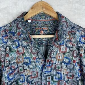 Visconti Black Long Sleeve Shirt Men's L Flip Cuff Textured Party Maximalism
